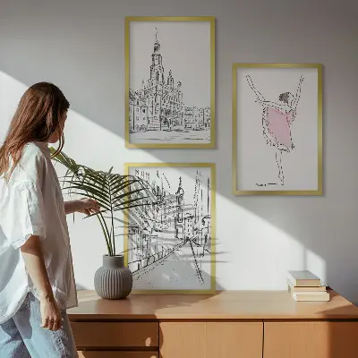 Gerahmtes Bilderset mit Motiv von stilvollen Ballerinen und Architektur
