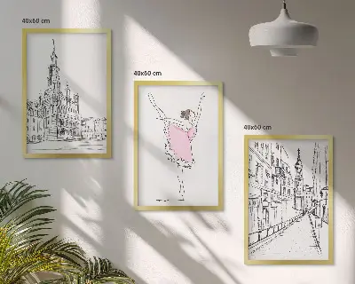 Gerahmtes Bilderset mit Motiv von stilvollen Ballerinen und Architektur