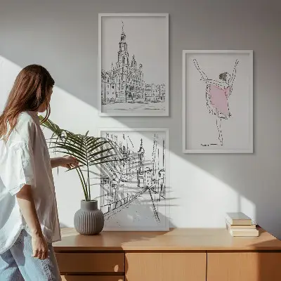 Gerahmtes Bilderset mit Motiv von stilvollen Ballerinen und Architektur