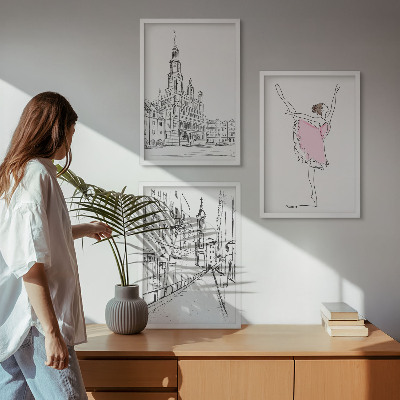 Gerahmtes bilderset Stilvolle Ballerinen und Architektur