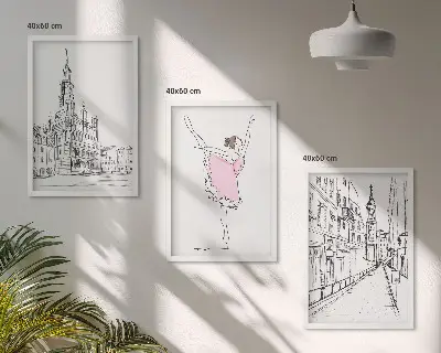 Gerahmtes Bilderset mit Motiv von stilvollen Ballerinen und Architektur