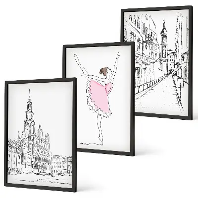 Gerahmtes Bilderset mit Motiv von stilvollen Ballerinen und Architektur