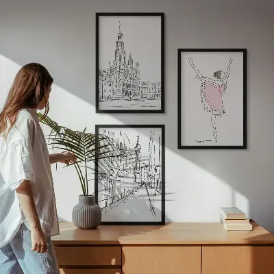 Gerahmtes Bilderset mit Motiv von stilvollen Ballerinen und Architektur