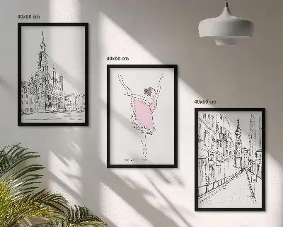 Gerahmtes Bilderset mit Motiv von stilvollen Ballerinen und Architektur