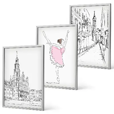 Gerahmtes Bilderset mit Motiv von stilvollen Ballerinen und Architektur