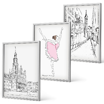Gerahmtes bilderset Stilvolle Ballerinen und Architektur
