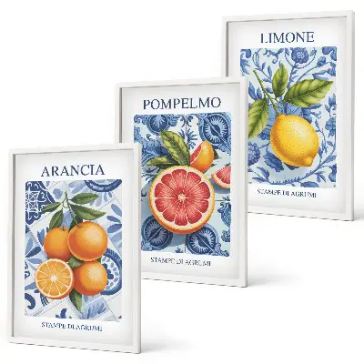 Vintage-Illustrationen von Zitrusfrüchten 3er-Set mit Rahmen