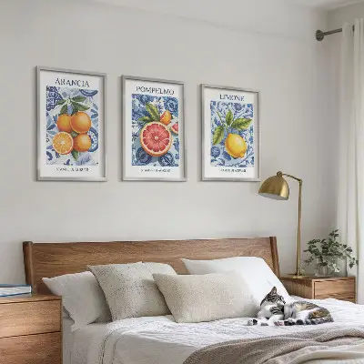 Vintage-Illustrationen von Zitrusfrüchten 3er-Set mit Rahmen