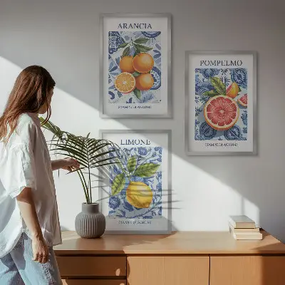 Vintage-Illustrationen von Zitrusfrüchten 3er-Set mit Rahmen