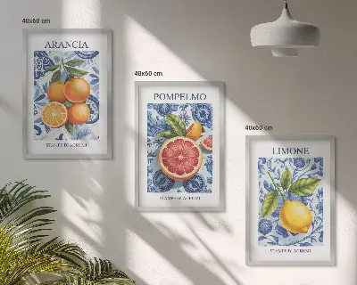 Vintage-Illustrationen von Zitrusfrüchten 3er-Set mit Rahmen