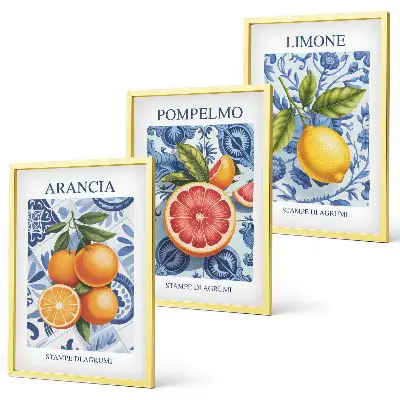 Vintage-Illustrationen von Zitrusfrüchten 3er-Set mit Rahmen