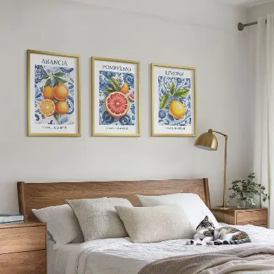 Vintage-Illustrationen von Zitrusfrüchten 3er-Set mit Rahmen