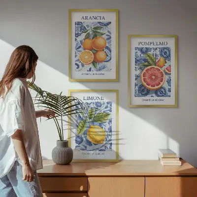 Vintage-Illustrationen von Zitrusfrüchten 3er-Set mit Rahmen