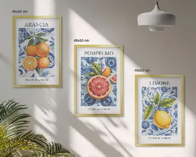 Vintage-Illustrationen von Zitrusfrüchten 3er-Set mit Rahmen