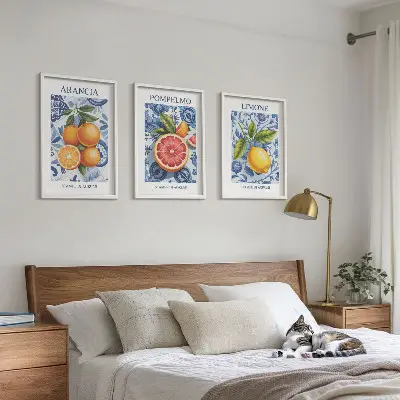 Vintage-Illustrationen von Zitrusfrüchten 3er-Set mit Rahmen