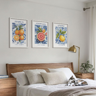 Bilder-3er-set mit rahmen Vintage-Illustrationen von Zitrusfrüchten