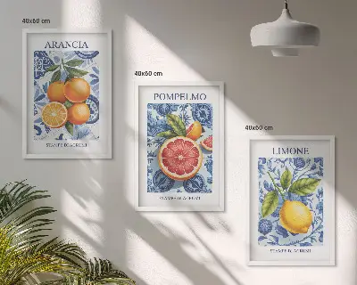 Vintage-Illustrationen von Zitrusfrüchten 3er-Set mit Rahmen