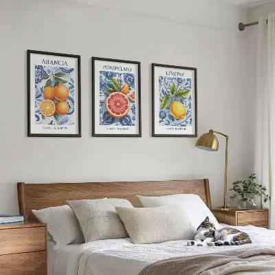 Vintage-Illustrationen von Zitrusfrüchten 3er-Set mit Rahmen