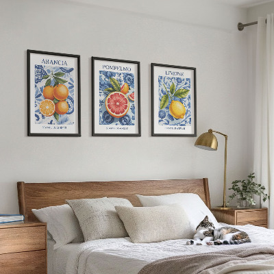 Bilder-3er-set mit rahmen Vintage-Illustrationen von Zitrusfrüchten