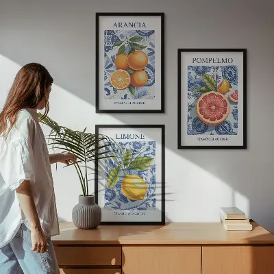Vintage-Illustrationen von Zitrusfrüchten 3er-Set mit Rahmen