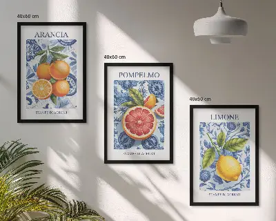 Vintage-Illustrationen von Zitrusfrüchten 3er-Set mit Rahmen