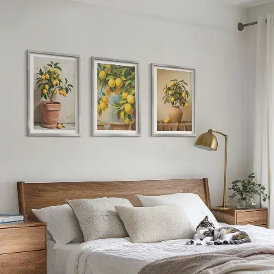 Zitronenbäumchen im Topf und in der Vase 3er-Set Bilder mit Rahmen