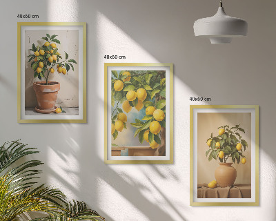 Bilder-3er-set mit rahmen Zitronenbäumchen im Topf und in der Vase