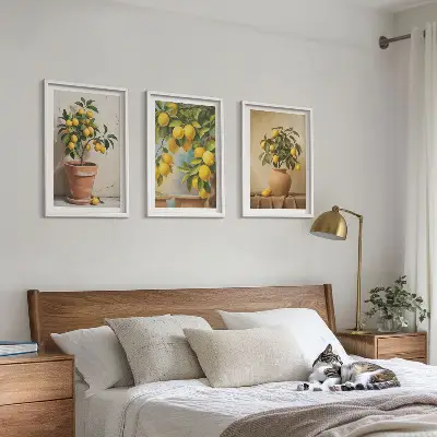 Zitronenbäumchen im Topf und in der Vase 3er-Set Bilder mit Rahmen
