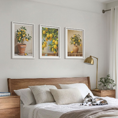 Bilder-3er-set mit rahmen Zitronenbäumchen im Topf und in der Vase