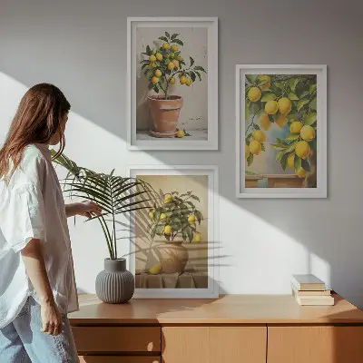 Zitronenbäumchen im Topf und in der Vase 3er-Set Bilder mit Rahmen