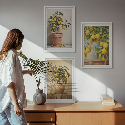 Bilder-3er-set mit rahmen Zitronenbäumchen im Topf und in der Vase