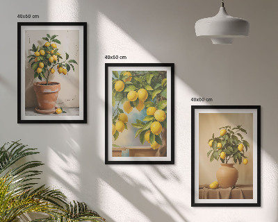Bilder-3er-set mit rahmen Zitronenbäumchen im Topf und in der Vase