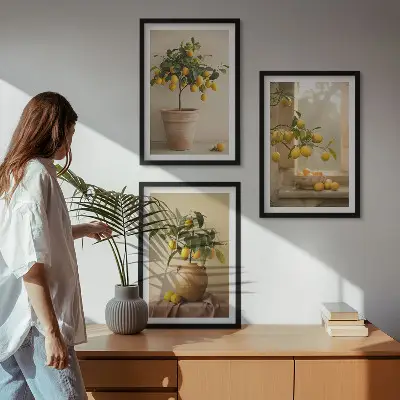 Zitronenbäume im Topf 3er-Set Wandbilder mit Rahmen