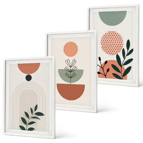 Bilderset mit Pflanzenmotiven gerahmt, in modernem Design
