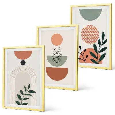 Bilderset mit Pflanzenmotiven gerahmt, in modernem Design