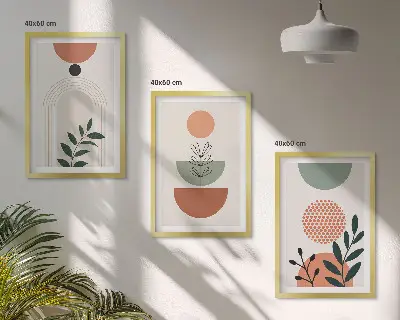 Bilderset mit Pflanzenmotiven gerahmt, in modernem Design