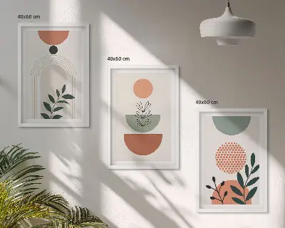 Bilderset mit Pflanzenmotiven gerahmt, in modernem Design