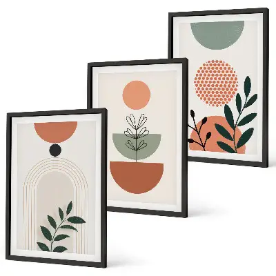 Bilderset mit Pflanzenmotiven gerahmt, in modernem Design