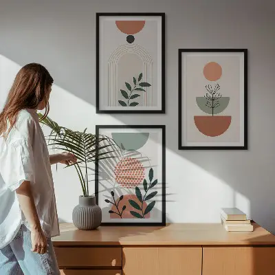 Bilderset mit Pflanzenmotiven gerahmt, in modernem Design