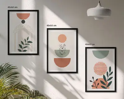 Bilderset mit Pflanzenmotiven gerahmt, in modernem Design