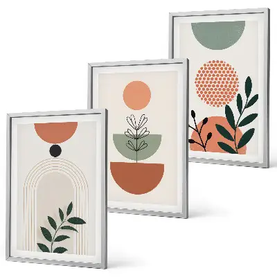 Bilderset mit Pflanzenmotiven gerahmt, in modernem Design