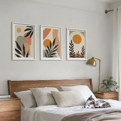 Abstrakte Pflanzenformen Bilder-3er-Set mit Rahmen