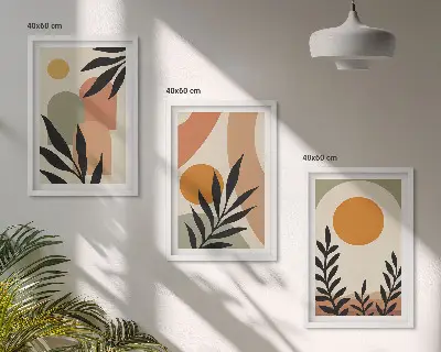 Abstrakte Pflanzenformen Bilder-3er-Set mit Rahmen