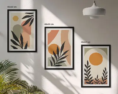 Abstrakte Pflanzenformen Bilder-3er-Set mit Rahmen