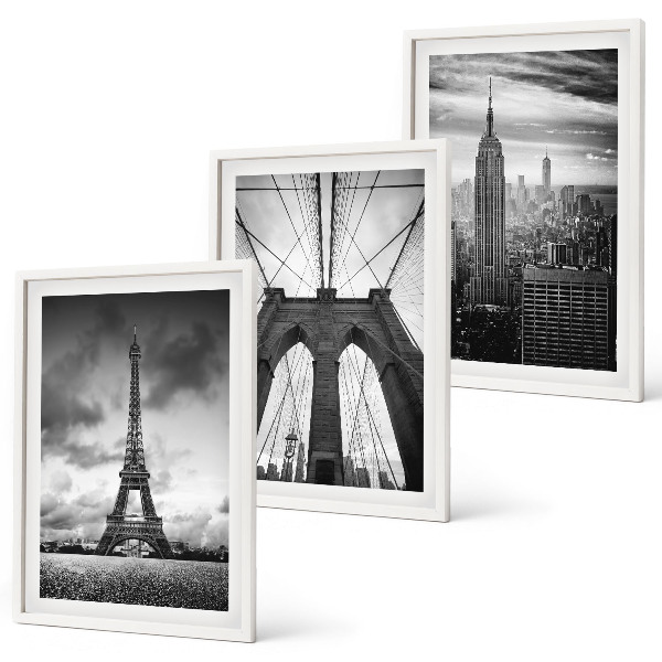 Bilder-3er-set mit rahmen Monochromatische Brückentürme