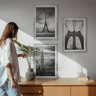 Bilder-3er-set mit rahmen Monochromatische Brückentürme
