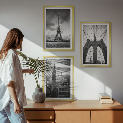 Bilder-3er-set mit rahmen Monochromatische Brückentürme