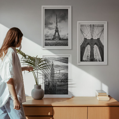 Bilder-3er-set mit rahmen Monochromatische Brückentürme