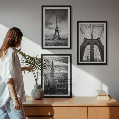 Bilder-3er-set mit rahmen Monochromatische Brückentürme