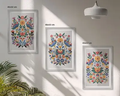 Gerahmtes Bilderset mit Blumenmuster in intensiven Farben